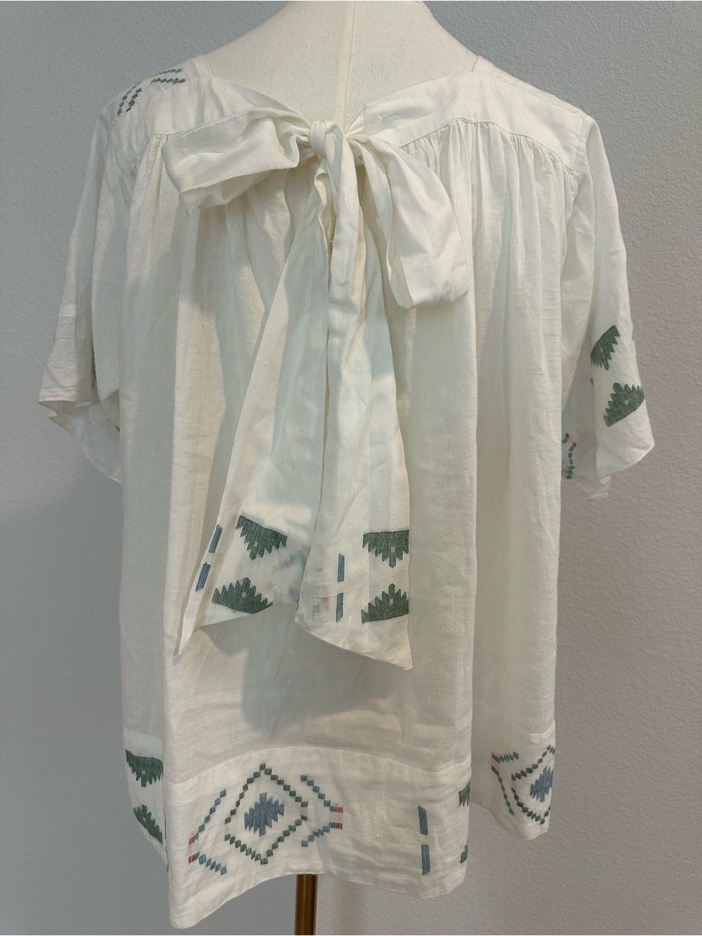 MIRTH Handmade Edition White Embroidered Cotton Tunic Top S Boho Tie Back India - Picture 3 of 9